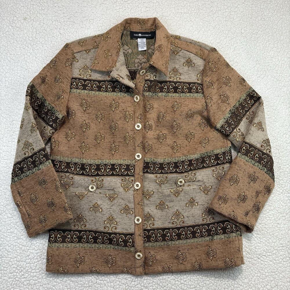 Sag Harbor Jacket Womens 8 Vintage Boho Tapestry Button Blazer Embroidered